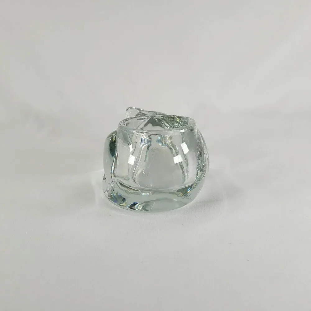 Vintage Indiana Glass Sleeping Kitty Cat Clear Votive Tealight Candle Holder MCM